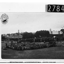 Visitors addressing Beaconsfield Primary School pupils on Foundation Day 1938
