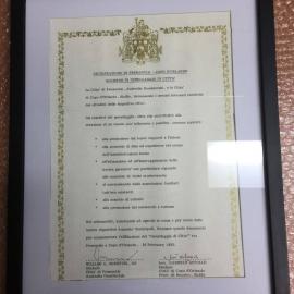 Framed Sister City Agreement - Capo D'Orlando (In Italian)