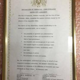 Framed Sister City Agreement - Capo D'Orlando (In English)
