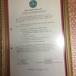 Framed Sister City Agreement - Seberang Perai (Butterworth)