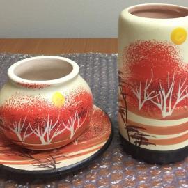 Japanese 3-piece set - bowl, saucer & ceramic jar