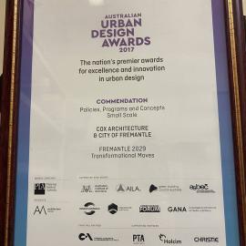 Framed Certificate – Australian Urban Design Awards 2017