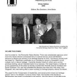 Fremantle History Society Newsletter 2002 Winter