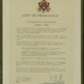 Framed Friendship Certificate - Fremantle and Ningbo