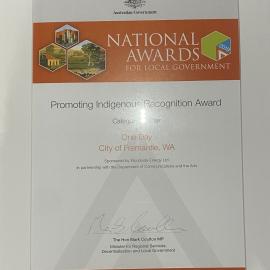 Framed Certificate - One Day in Fremantle Award