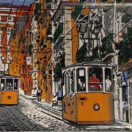 Sister City - Funchal - Ceramic tile Lisbon Street scene