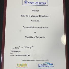Plaque - Royal Lifesaving - Fremantle Leisure Centre