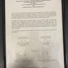 Framed Certificate - Memorandum of Understanding Lushun District