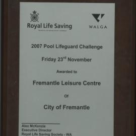 Plaque - Royal Lifesaving - Fremantle Leisure Centre