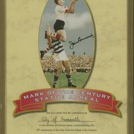 Framed Certificate - Mark of the Century Statue Appeal