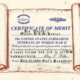 Certificate - Appreciation to Stan Parks from United States Submarine Veterans 