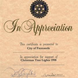 Certificate of Appreciation from the Rotary Club of Fremantle