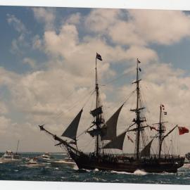 Departure of the re-enactment fleet for the 200th Anniversary of arrival of the First Fleet in 1788.