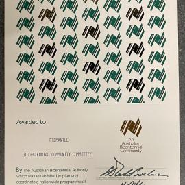 Certificate - Australian Bicentennial Authority