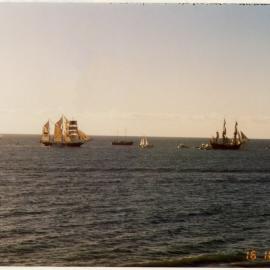 Endeavour Replica, leaving for England escorted by Leeuwin etc, 16 October 1996