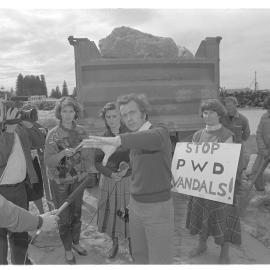 Gerry MacGill and other Fremantle City councillors voicing their opposition to the construction of H.M.S. Challenger Harbour encroaching on the remains of the historic Long Jetty