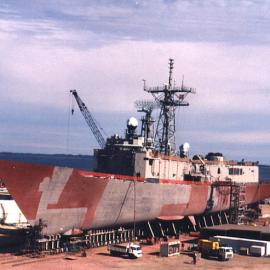 HMAS Adelaide II on a slip at Fremantle.