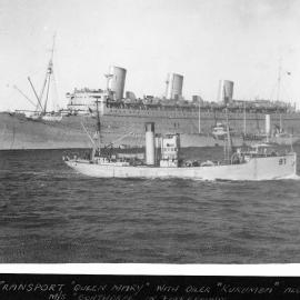 Queen Mary 1936-1971 at Fremantle in 1940 with HMAS Bonthorpe
